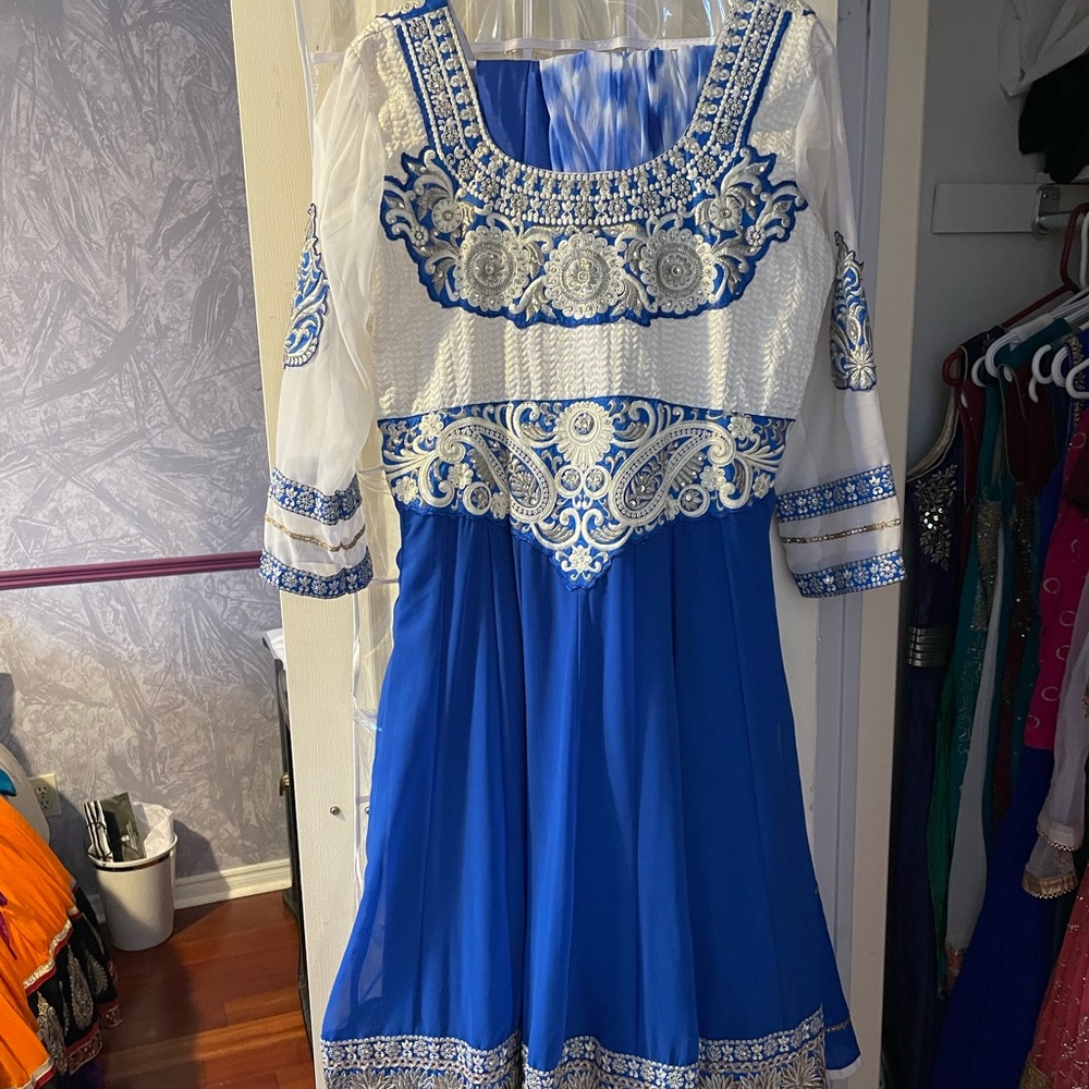 Royal blue and white anarkali suit - Picture 2 of 2
